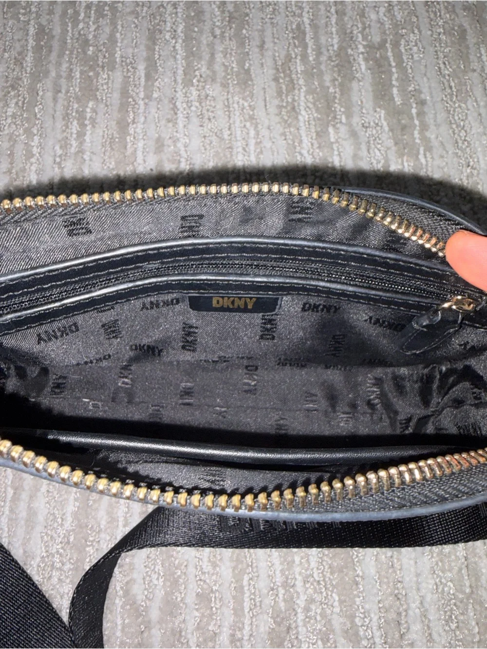 DKNY Black Monogram Messenger Bag with Branded Strap